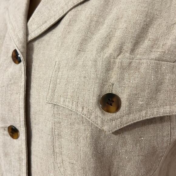 VTG Talbots Size 10P Tan Linen Blend Tortoise Button Front Midi Dress Vest - Picture 4 of 10